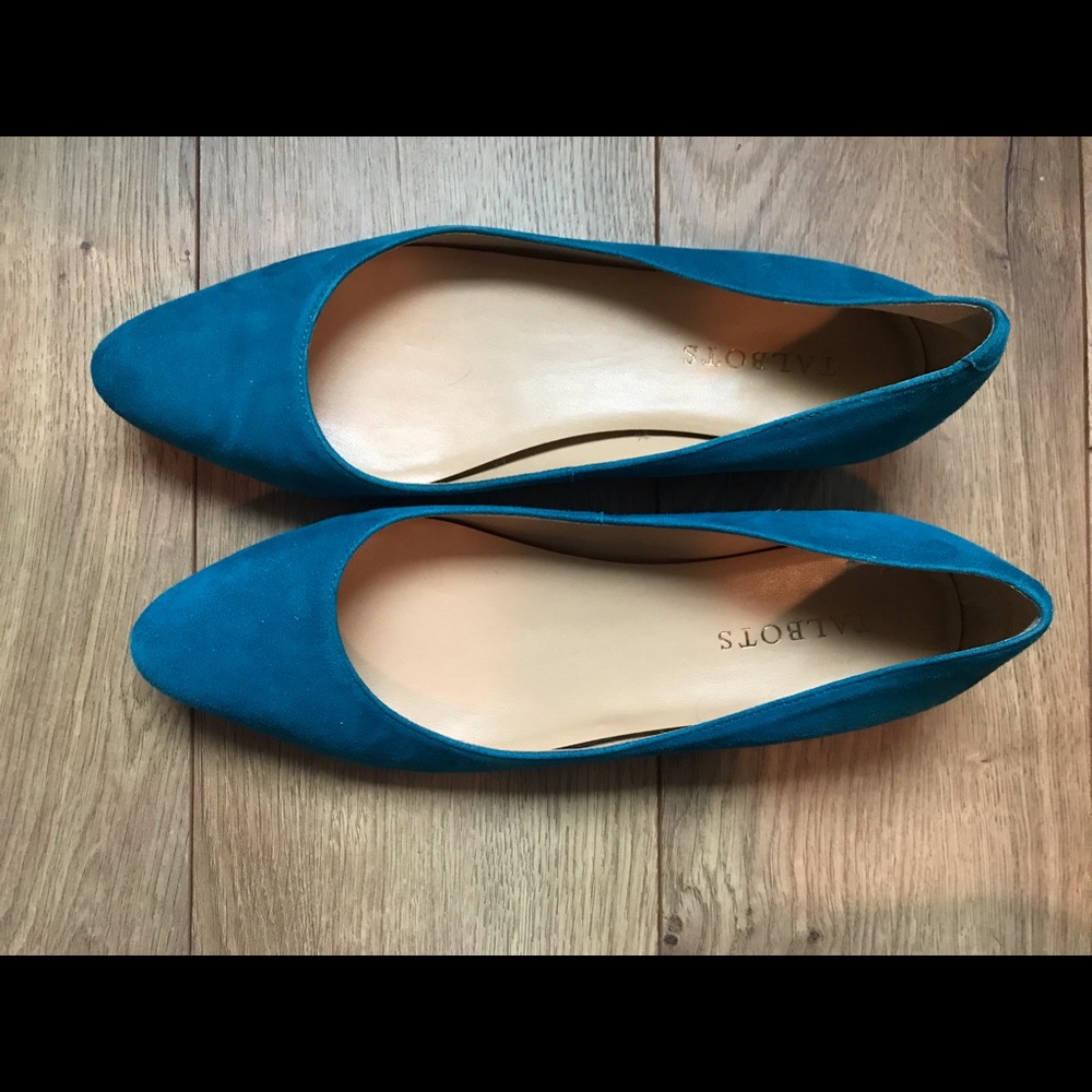 Talbots ballet flats teal blue suede almond toe